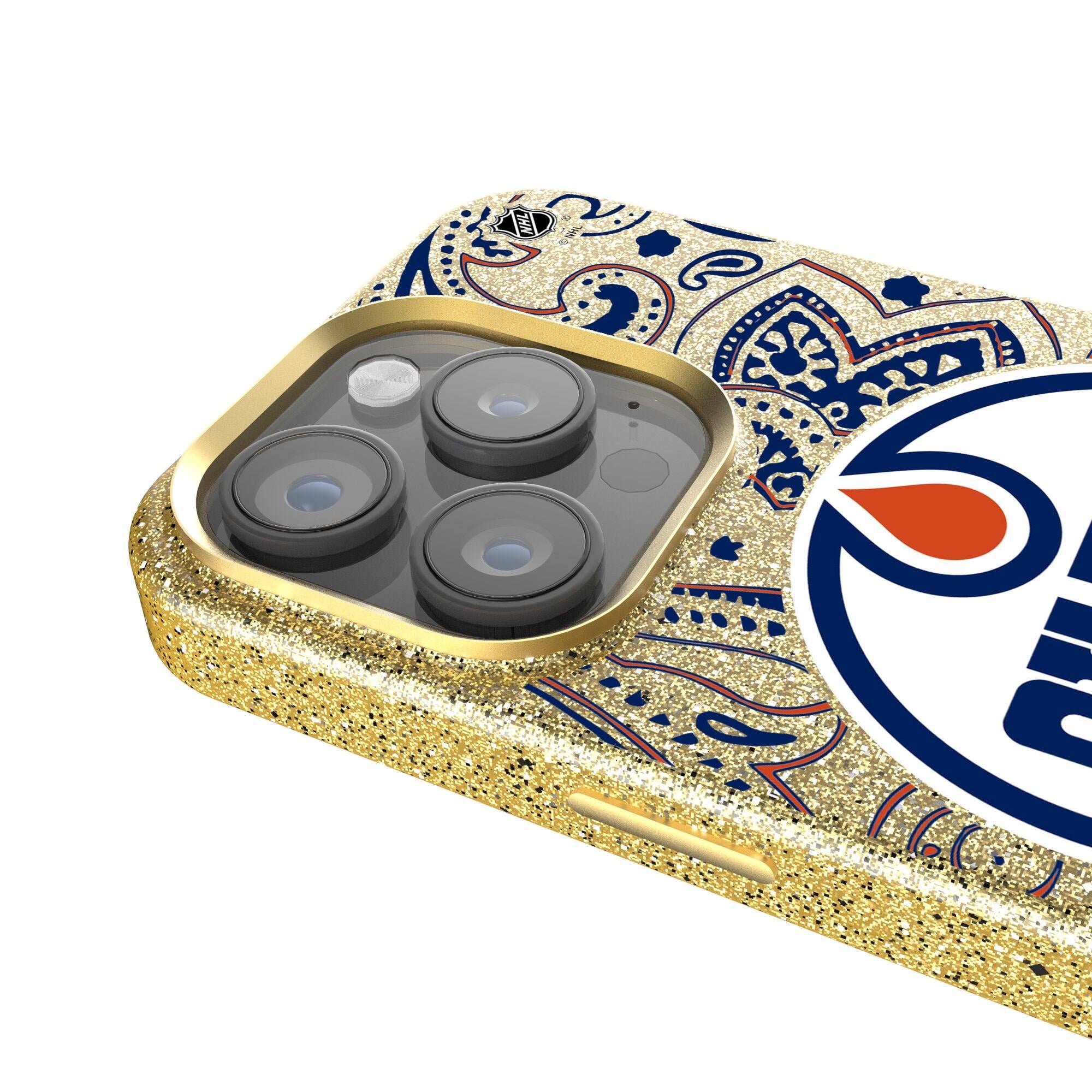 Alt View 3. Keyscaper - Gold Edmonton Oilers Paisley Bling iPhone Case - 16 Pro Max - Gold.