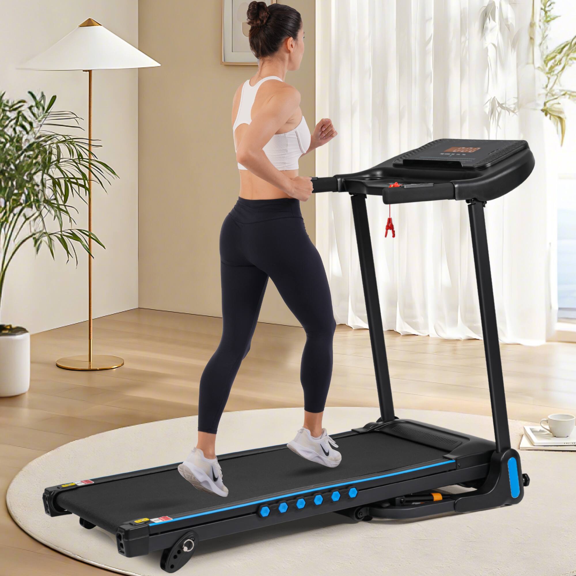 Back. Lycvki - 3.0HP Incline Treadmill Home 350LBS Auto Fold USB Bluetooth 10MPH - Black.