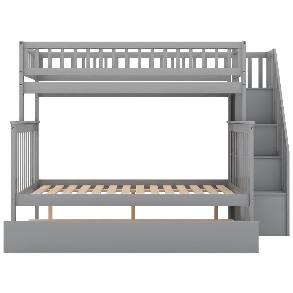 Alt View 1. Loheer - Loheer Twin Over Full Bunk Bed with Trundle and Staircase Gray - Gray.