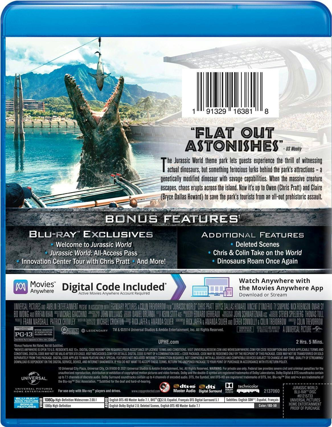 Back. Jurassic World (Blu-ray + Digital Copy) [Blu-ray].