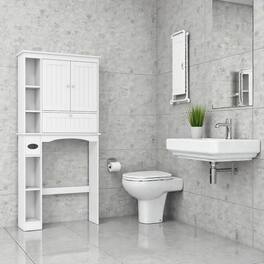 Hivvago - Over-Toilet Bathroom Storage Cabinet with Adjustable Shelf and Lower Bar - White