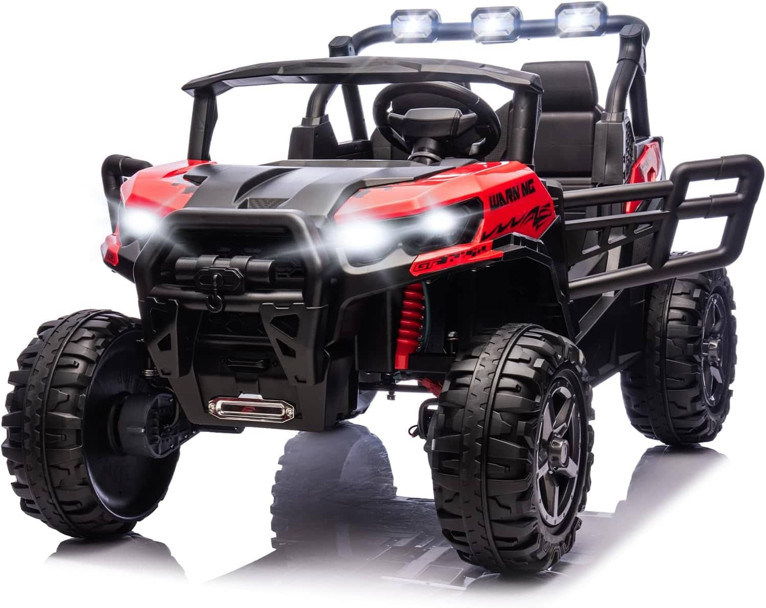 Front. Winado - 2-Seater 24V Ride On UTV Truck with Remote Control, 3 Speeds Electric Car with Spring Suspension LED Music, Ages 3-8 - Red.