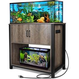 HIMMLINE - 40 Gallon Fish Tank Stand, Aquarium Stand, Heavy Duty Double Fish Tank Table with Storage & Power Outlets, 660LBS - Gray