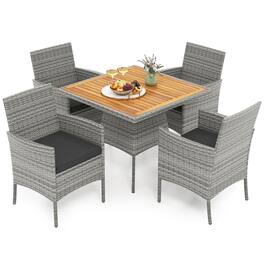 Gymax - 5 PCS PE Wicker Patio Dining Set w/ Cushions & 1.97'' Umbrella Hole Outdoor - Mix Gray, Black