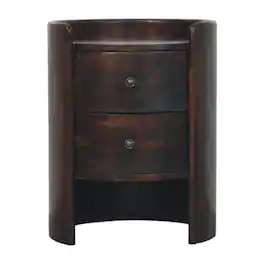 Artisan Furniture - Velvet Mocha Round Side Table, 2 Drawers - Dark brown