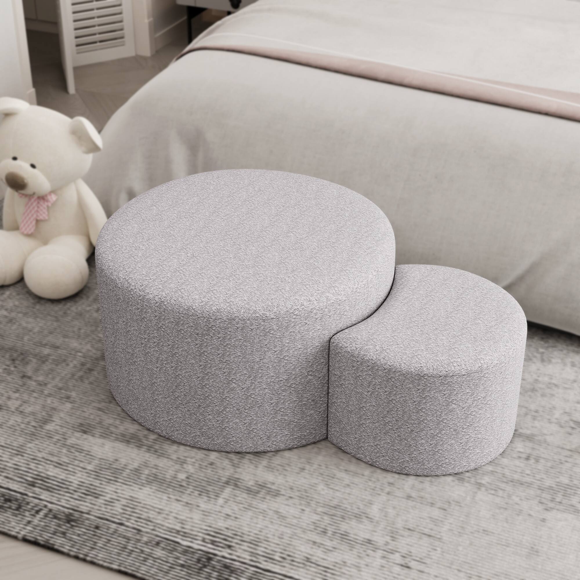 Angle. Loheer - Loheer Upholstered Nesting Coffee Tables Beige Ottoman Set of Two Fabric Footrest Seat for Living Room - Beige.