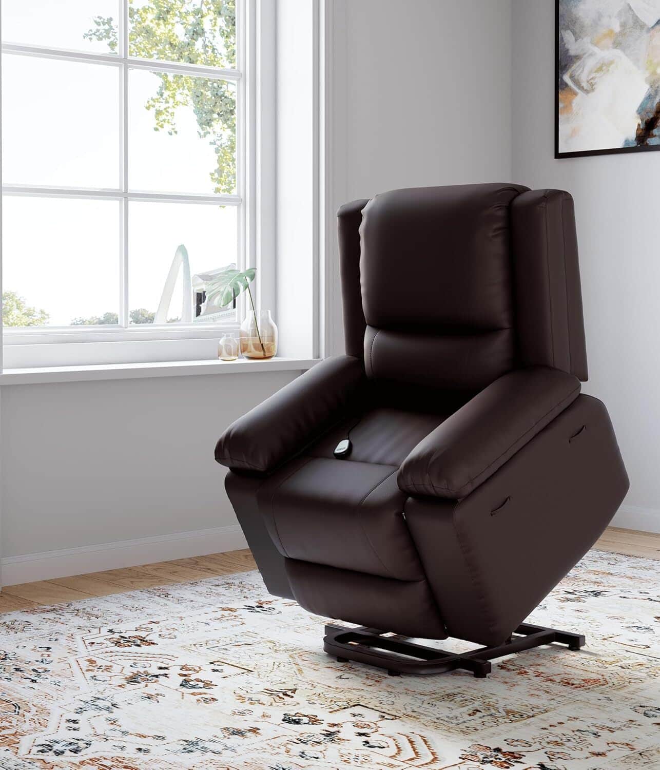 Acekool - Power Lift Recliner Chair with Heat & Massage, PU Leather Electric Lift Chair for Seniors & Mobility Impaired - coffee