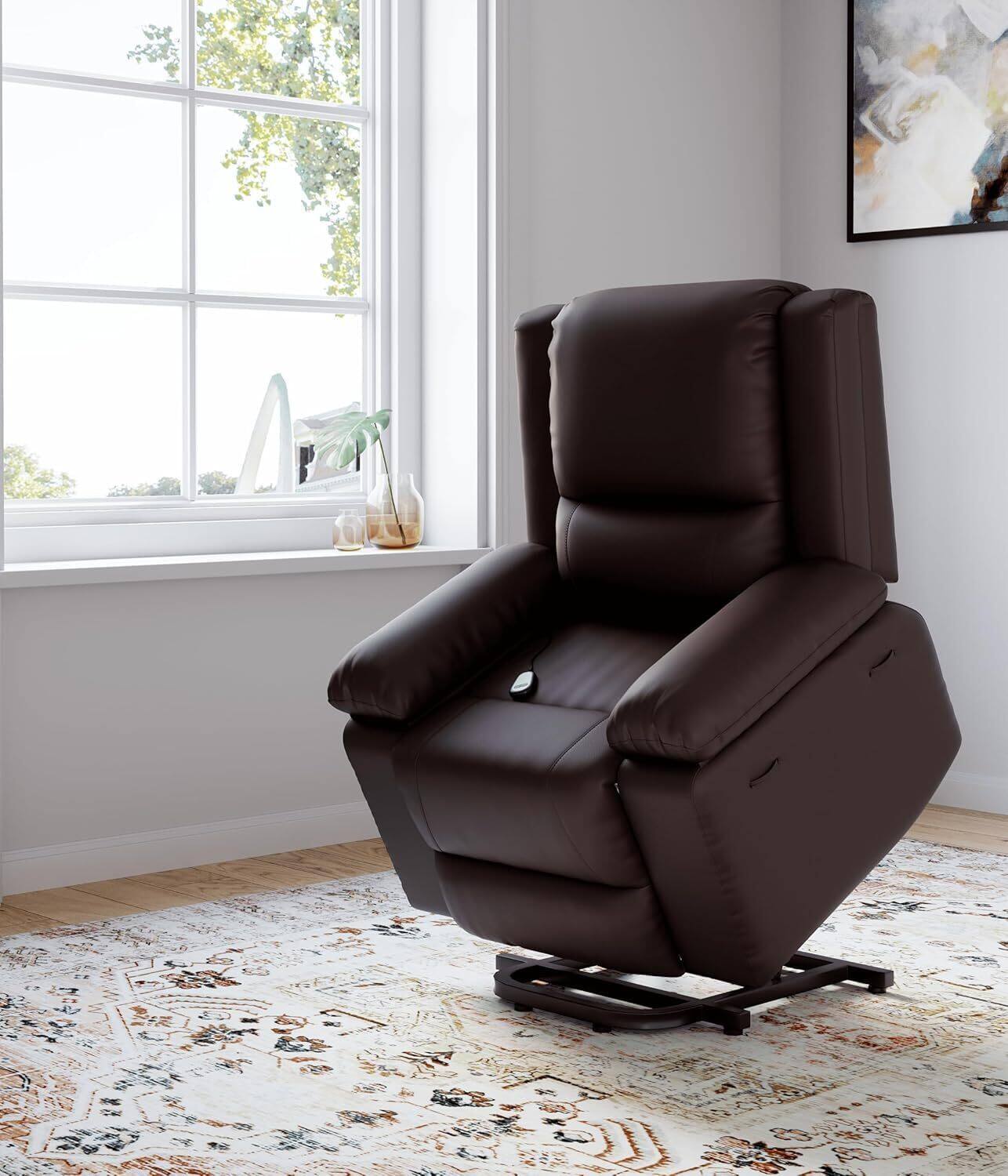 Front. Acekool - Power Lift Recliner Chair with Heat & Massage, PU Leather Electric Lift Chair for Seniors & Mobility Impaired - coffee.