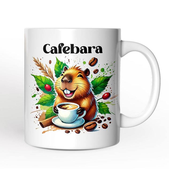 Front. OrnamentallyYou - Cafebara Gift Mug, Coffee and Capybara Lover Gift - White.