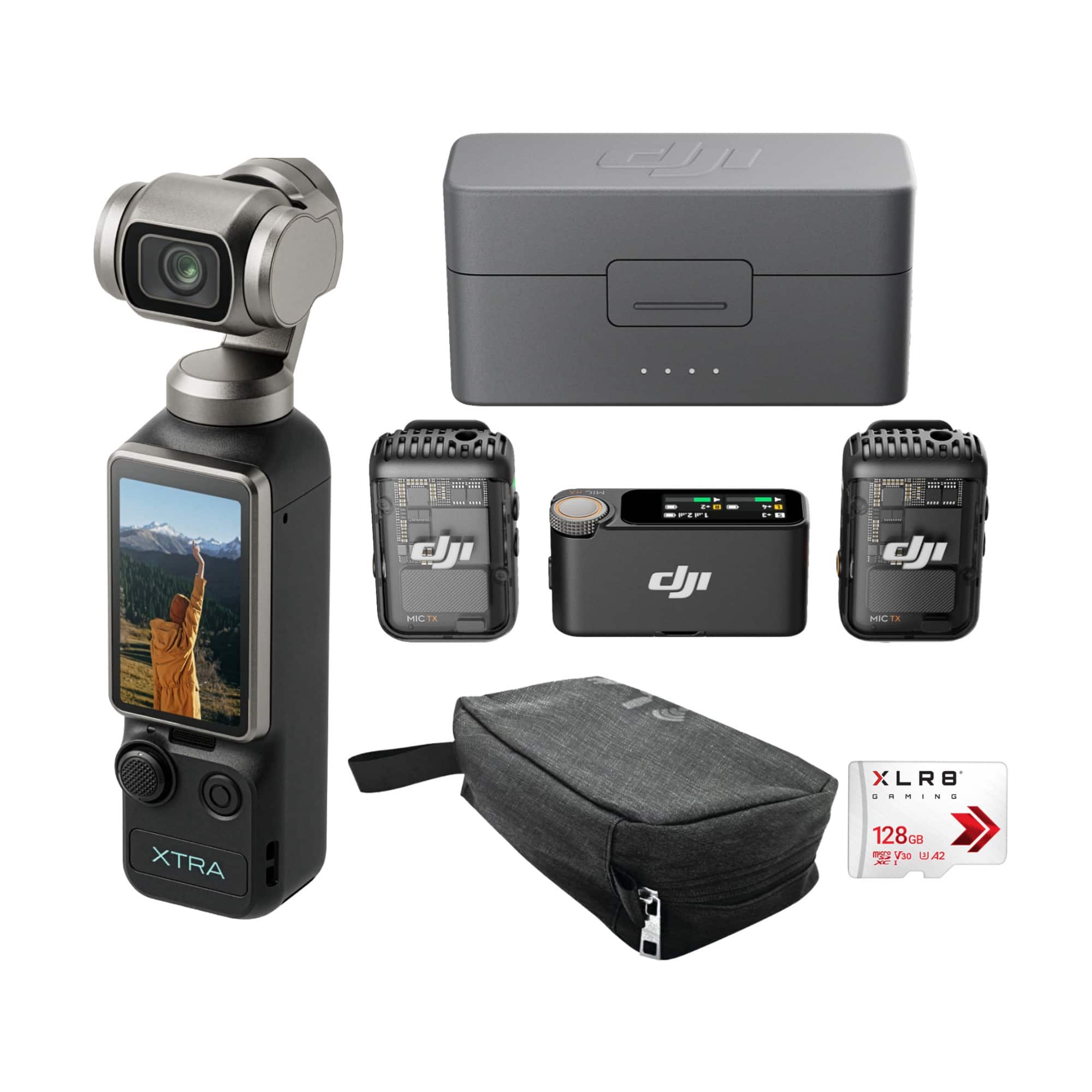XTRA EDGE - Xtra Muse Gimbal Action Camera with Wireless Mic, Memory Card and Travel Case