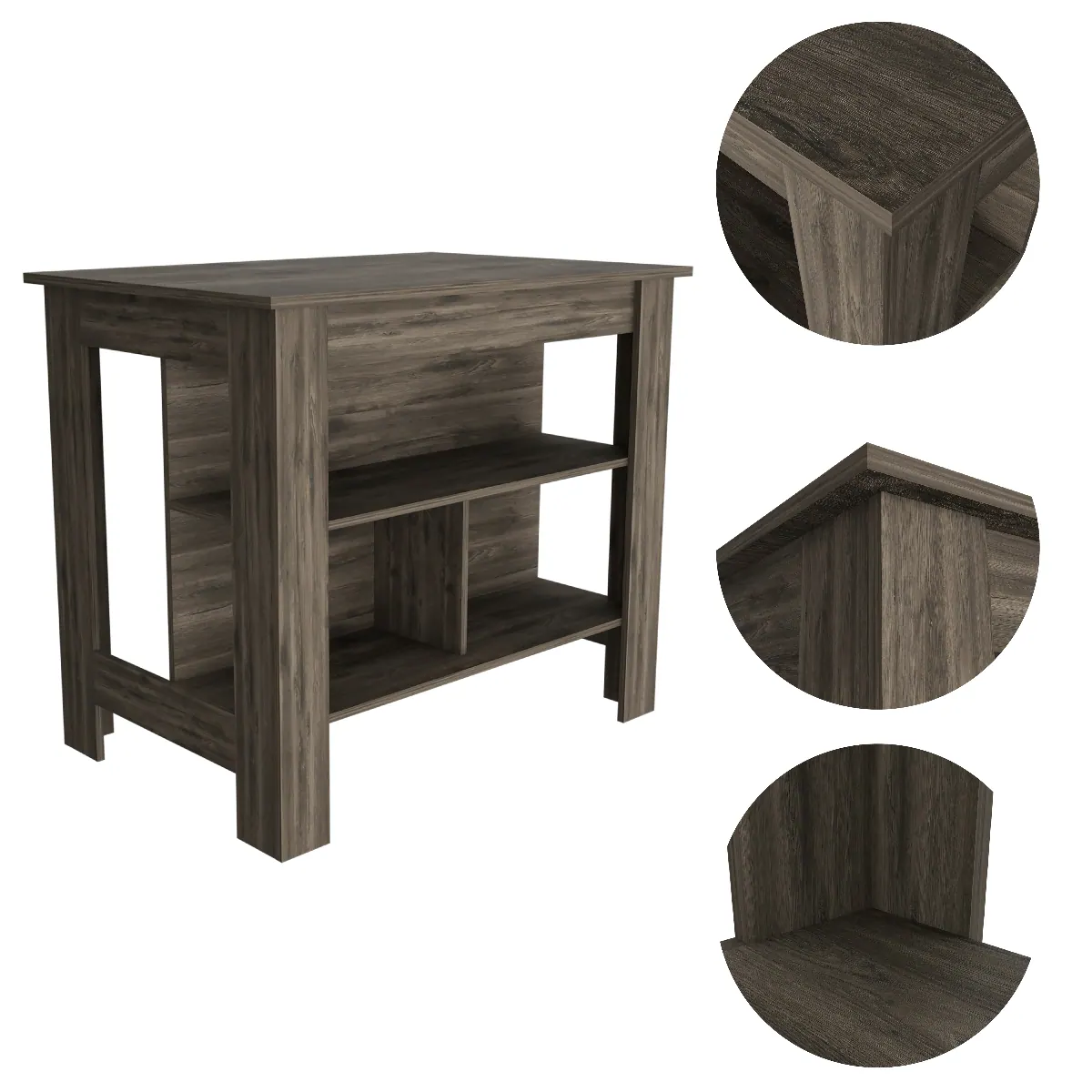 Alt View 2. Loheer - Loheer Dark Brown Contemporary Kitchen Island with 3 Shelves - Dark Brown.
