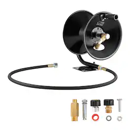 VEVOR - Pressure Washer Hose Reel, 50 ft x 3/8 inch Heavy-Duty Steel Bracket-Mounted Pressure Hose Reel, Wall/Floor/Truck Mount - Black
