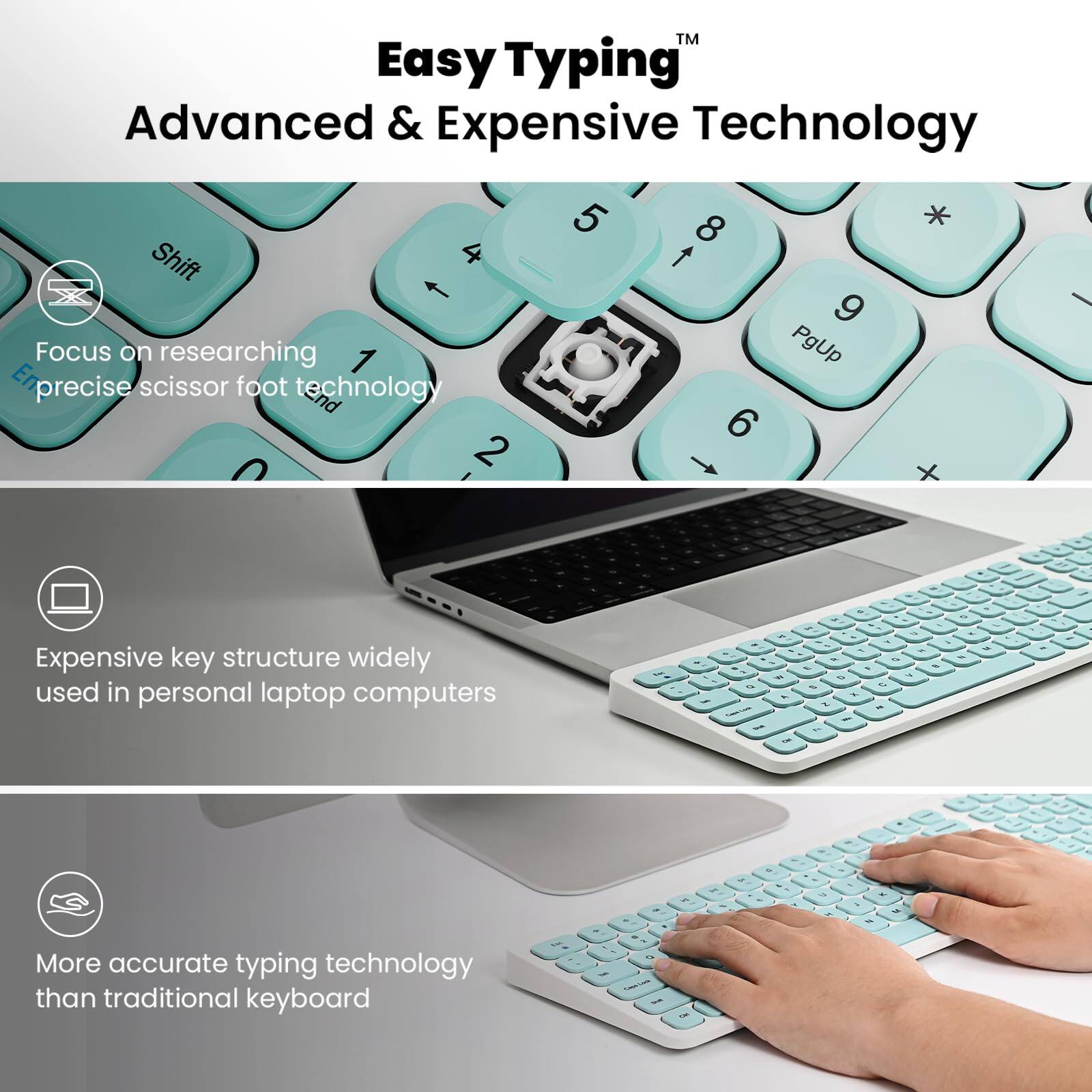 Easy Typing™  
Advanced & Expensive Technology

- Focus on researching precise scissor foot technology
- Expensive key structure widely used in personal laptop computers
- More accurate typing technology than traditional keyboard