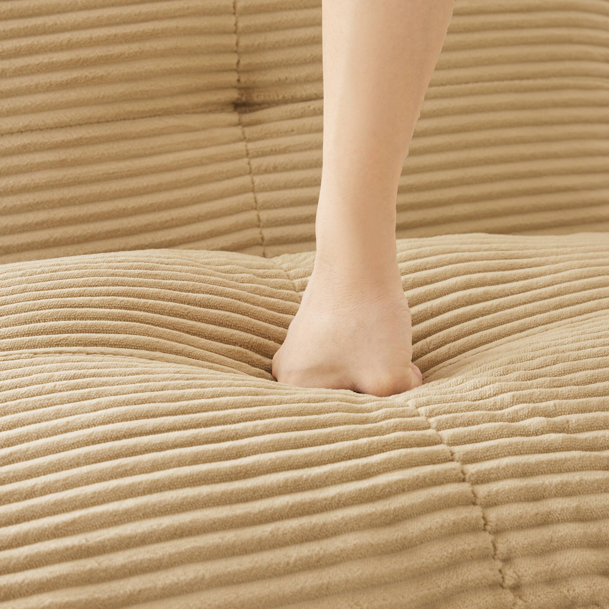 Angle. Aukfa - 117" Modern Modular Sectional Sofa - Corduroy Fabric, 3-Seater with Deep Seat, Buckle Connection, No Assembly - Camel.