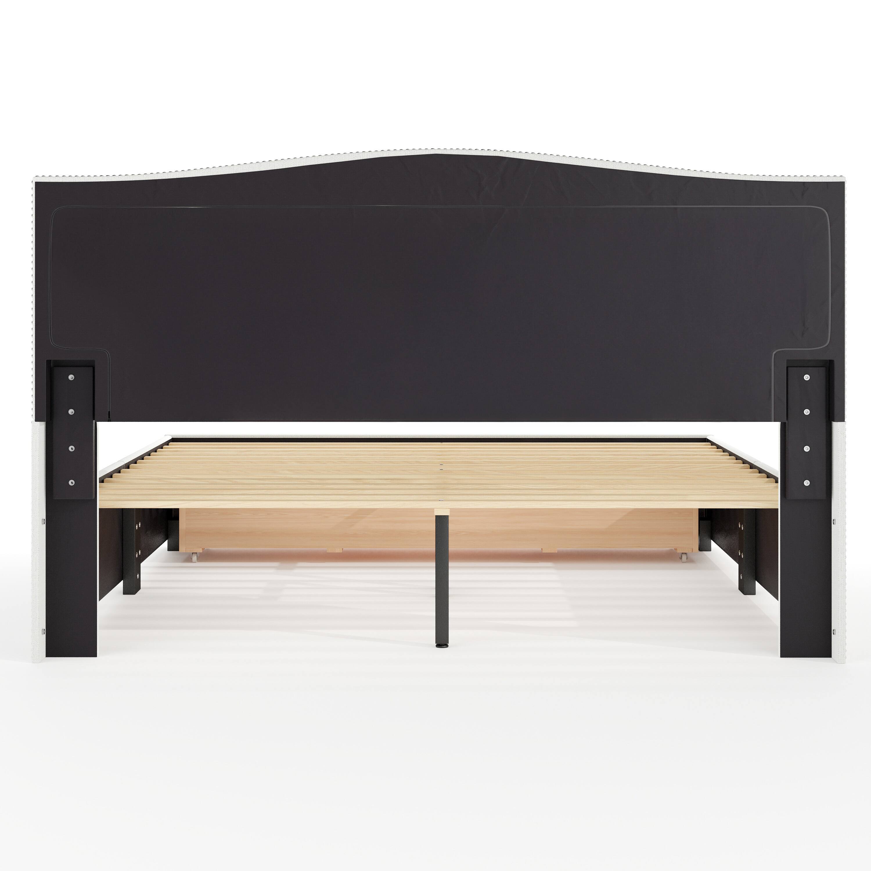 Alt View 10. Martha Stewart - Curved Nail Trim Headboard Platform Bed-Large Storage Drawer - Off-White.
