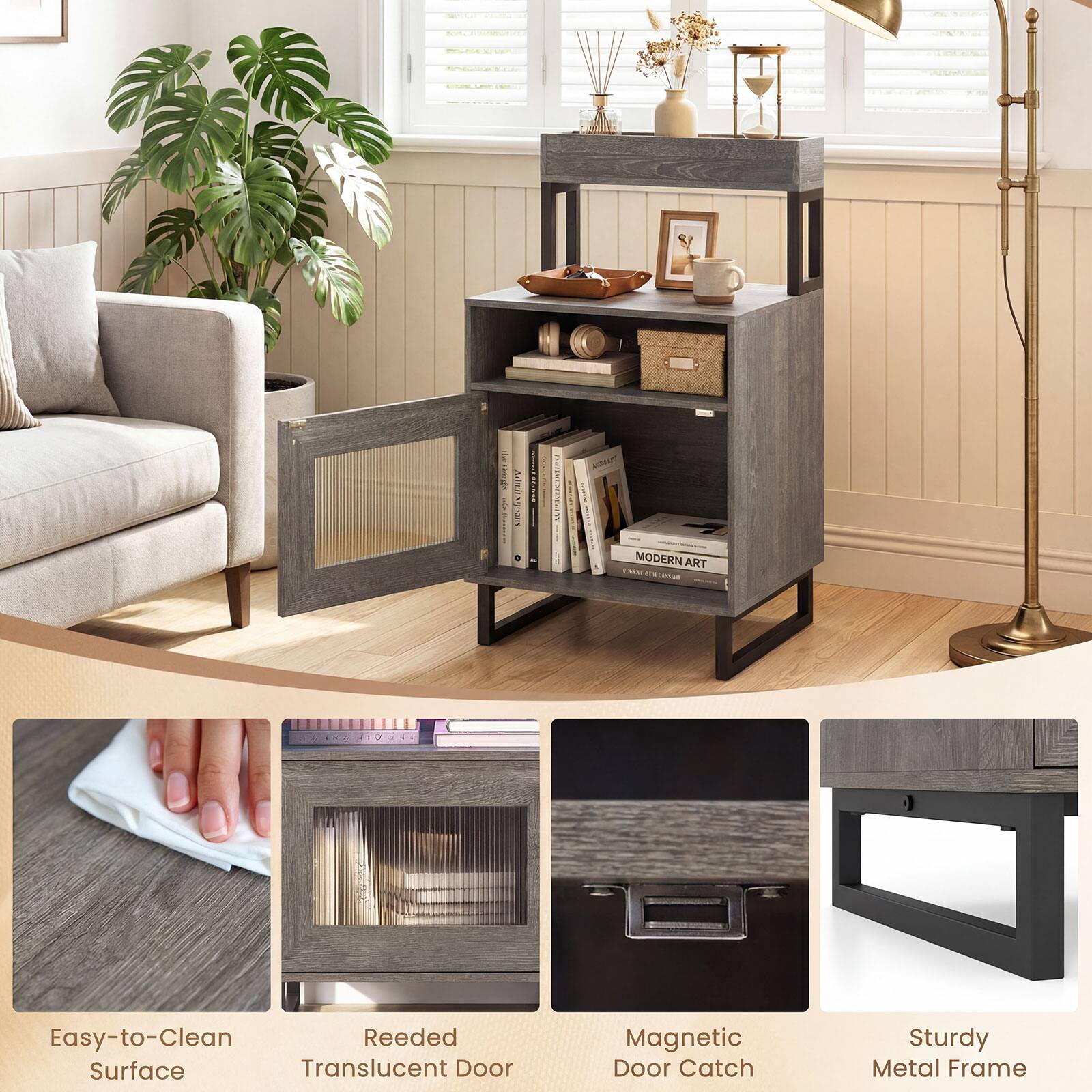 A 1 | NN : 1A...... ! BA ! VINO I I MODERN ART E A

Easy-to-Clean Reeded Surface Translucent Door Magnetic Door Catch Sturdy Metal Frame