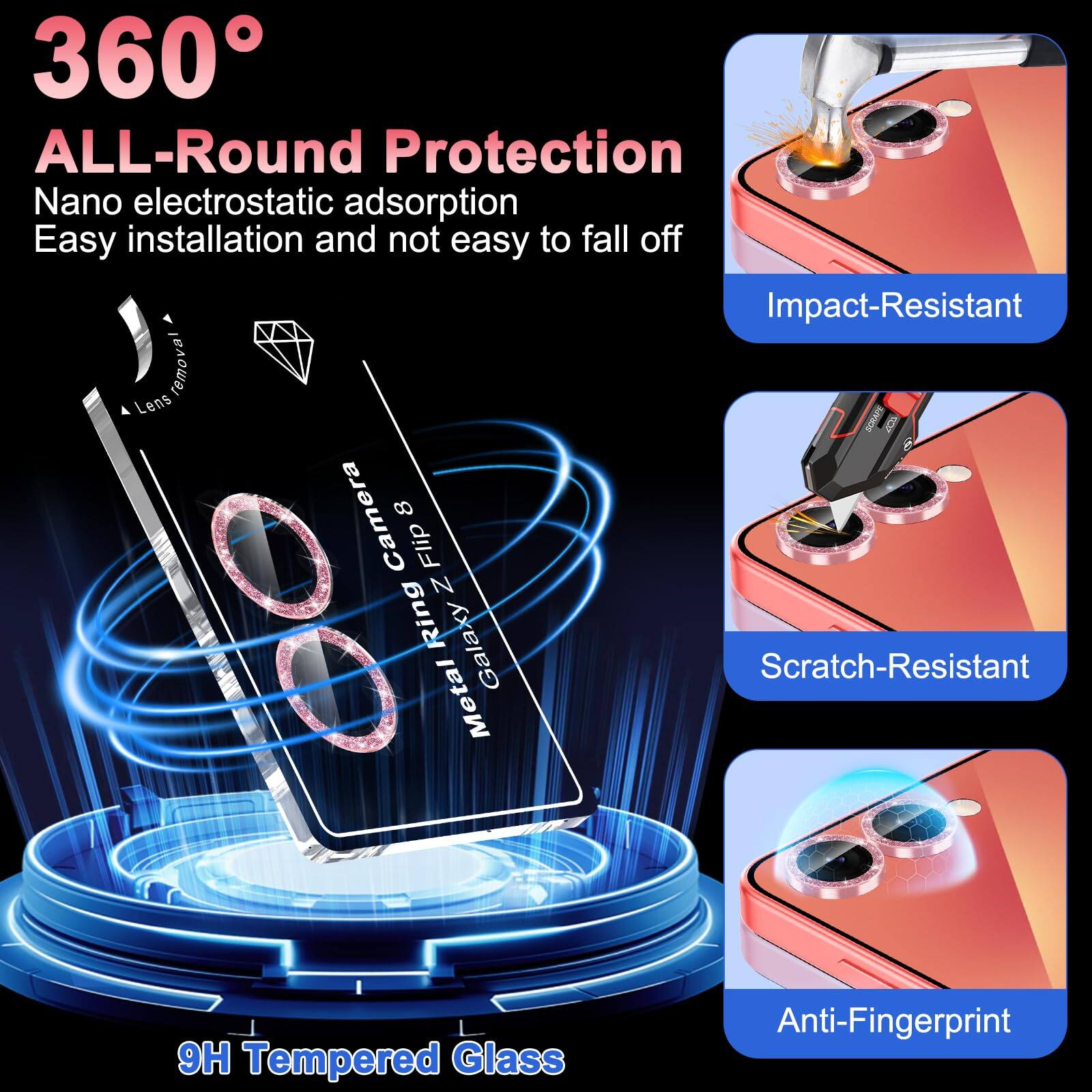 360° ALL-Round Protection  
Nano electrostatic adsorption  
Easy installation and not easy to fall off  
Impact-Resistant  
Scratch-Resistant  
9H Tempered Glass  
Anti-Fingerprint