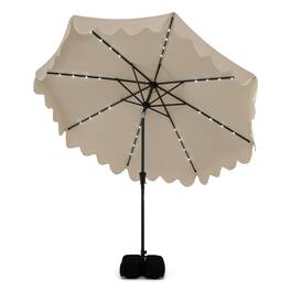 Costway - 10 FT Outdoor Patio Umbrella with 32 Solar LED Lights & Weighted Base, Sandbags - Brown