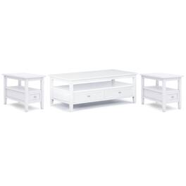 Simpli Home - Warm Shaker 48 inch Coffee Table with 14 inch End Tables (Set of 3) - White
