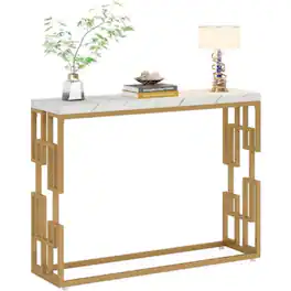 Hivvago - 42-inch Modern Console Sofa Table with White Faux Marble Top and Gold Frame - White, Gold