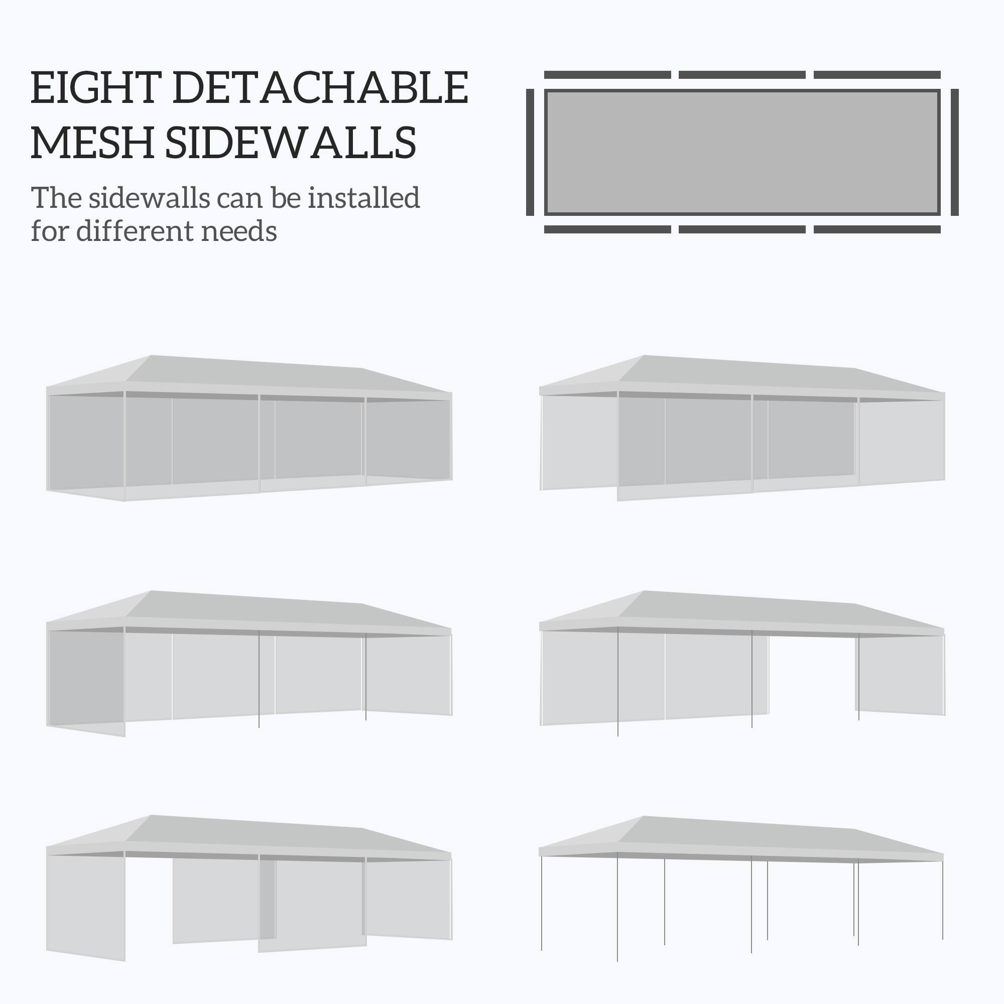 EIGHT DETACHABLE MESH SIDEWALLS
The sidewalls can be installed for different needs