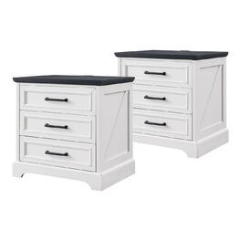 GARVEE - Farmhouse Nightstand Set of 2 with Charging Station, 22 Inch Wide End Table with 3 Large Drawers, Off - White