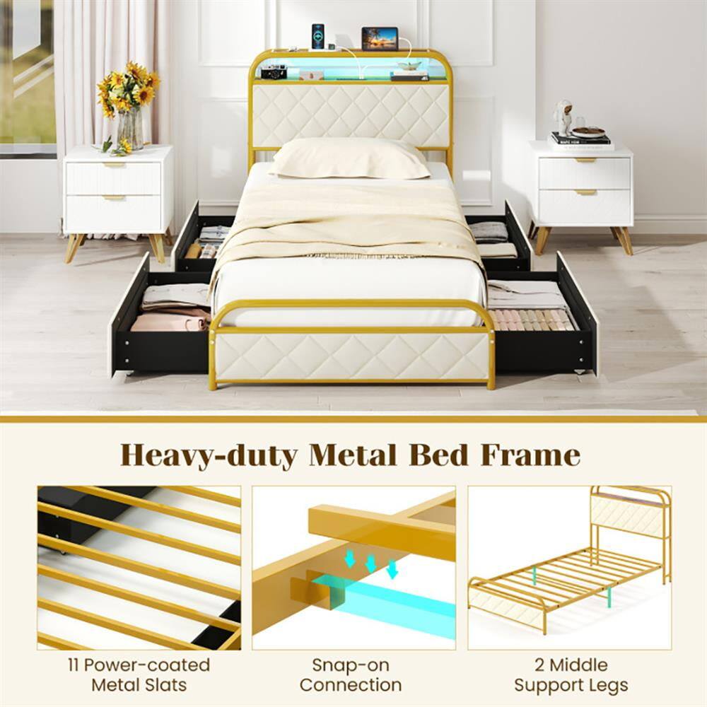 Heavy-duty Metal Bed Frame

11 Power-coated Metal Slats

Snap-on Connection

2 Middle Support Legs