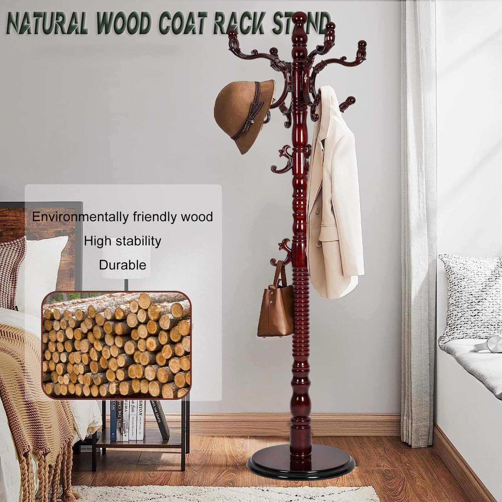 NATURAL WOOD COAT RACK STAND

Environmentally friendly wood  
High stability  
Durable