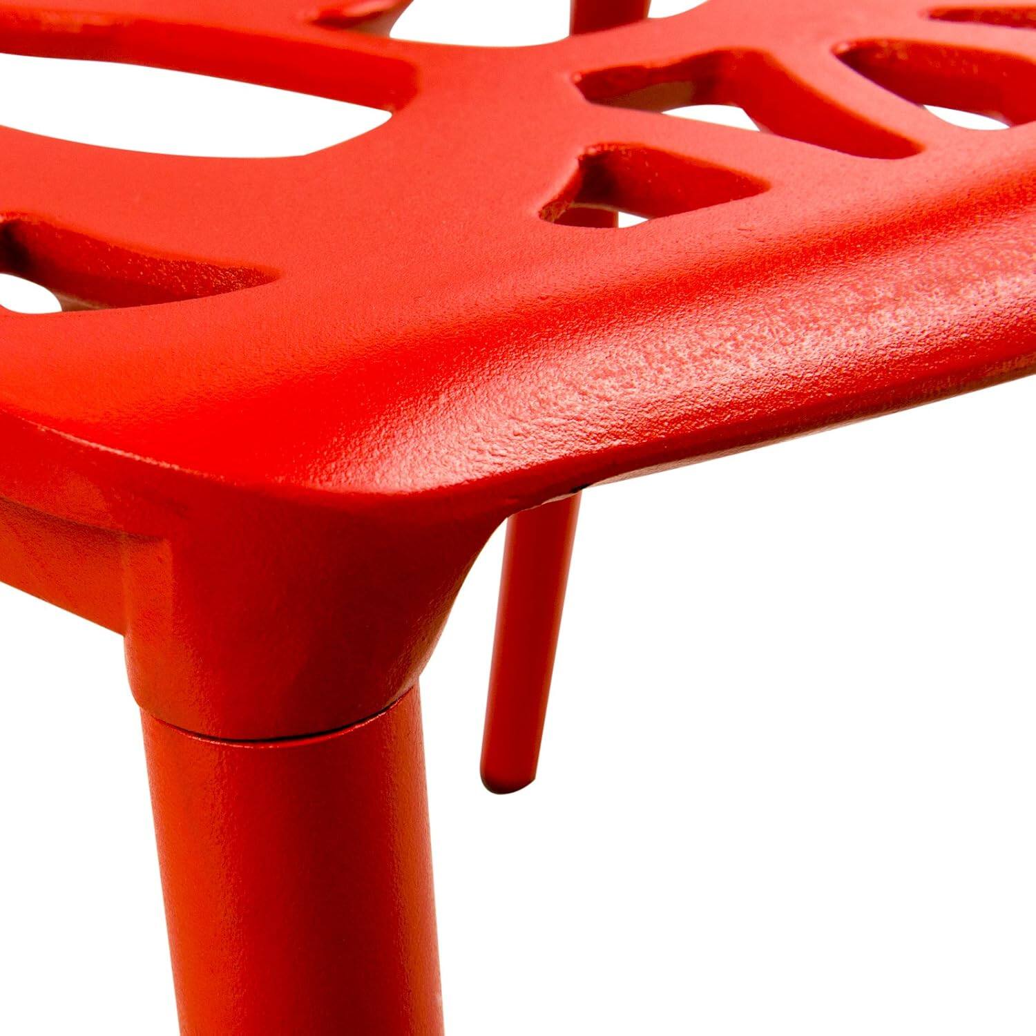 Alt View 2. LeisureMod - Devon Stackable Aluminum Dining Chair, Modern Floral Cutout Indoor/Outdoor Patio Chair - Fully Assembled - Red.