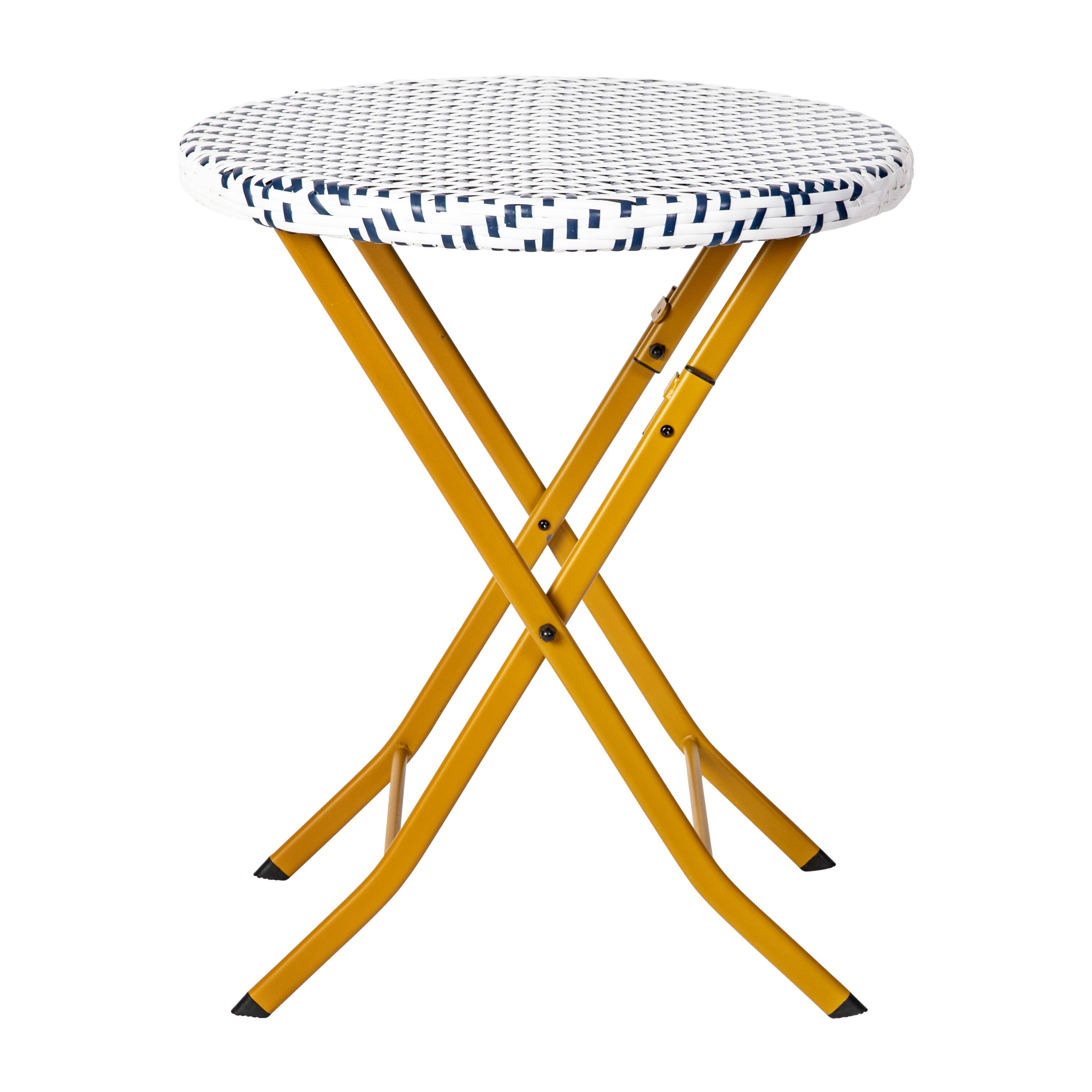 Alt View 9. Emma + Oliver - Ciel Three Piece Folding Bistro Set in PE Rattan with Metal Frames for Indoor and Outdoor Use - Navy & White.