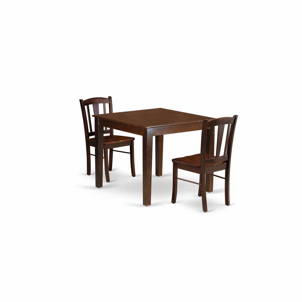 Alt View 4. East West Furniture - OXDL3-MAH-W - 3-Pc Dining Room Table Set- 2 Wooden Chair and Kitchen Dining Table - Wooden Seat and Slatted Chair Back - Mahogany.