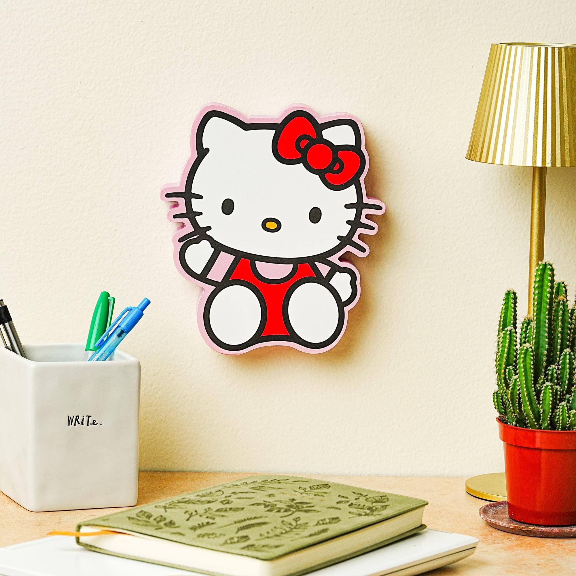 Alt View 4. Silver Buffalo - Sanrio Hello Kitty Waving Die-Cut Wooden Wall Art Sign | 8 x 7 Inches - White.