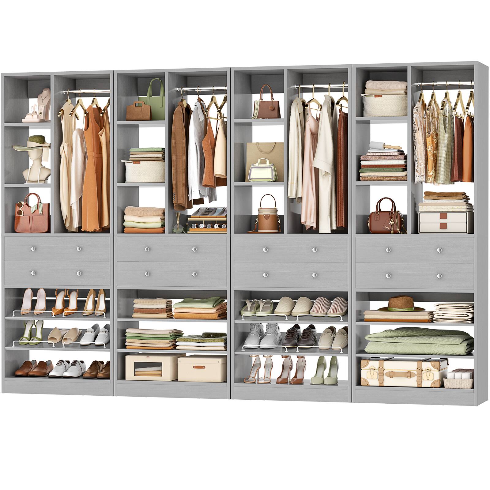 Alt View 3. Aheaplus - 111" Closet System: 8-Drawer & Shelf Organizer, Fits 10ft Walk-ins. Free Standing, 2400LB Capacity, 4-Pack - Gray.