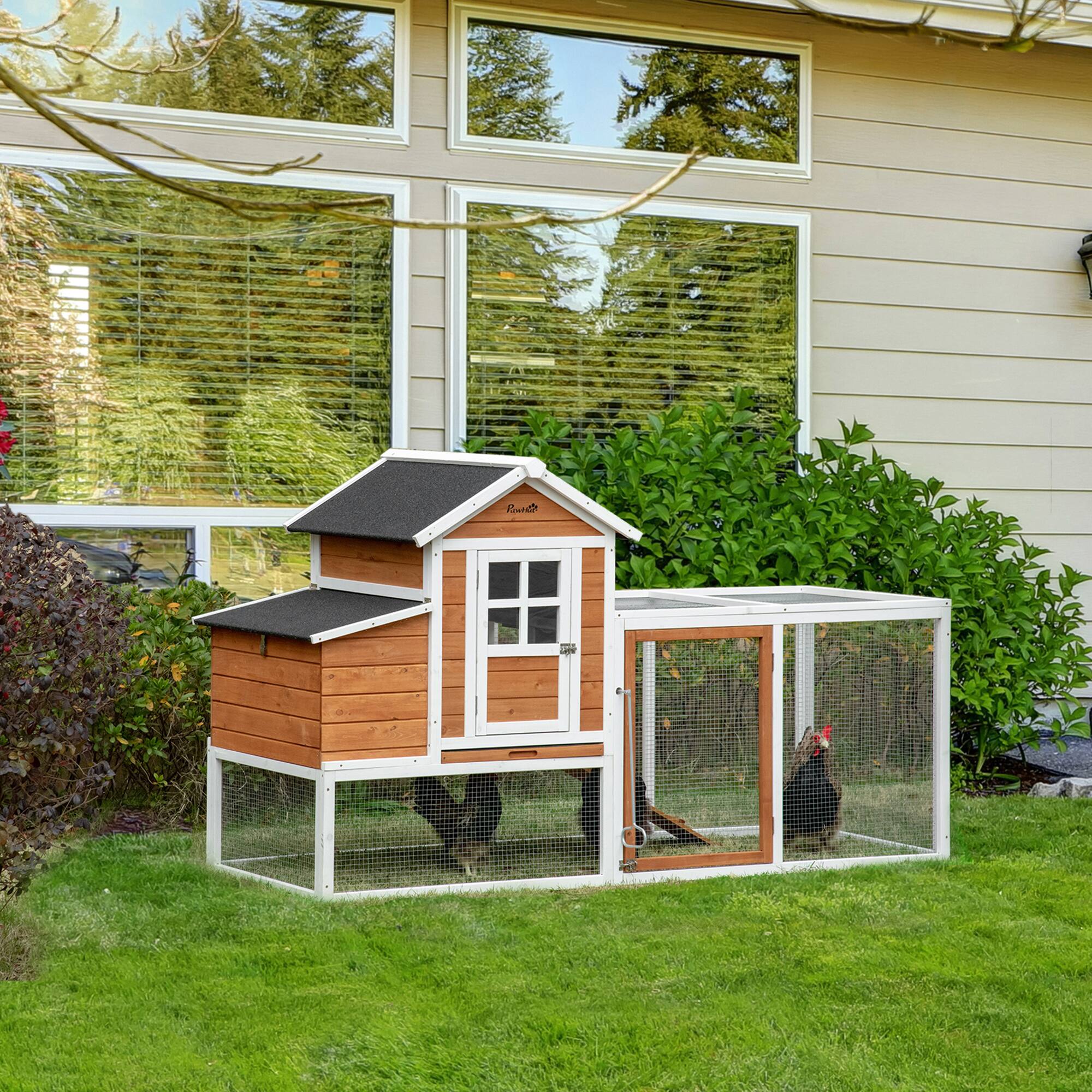 Angle. Pawhut - 76" Chicken Coop with Safe Healthy Non-Polluting Materials, Outdoor Poultry Cage with Weatherproof Materials.