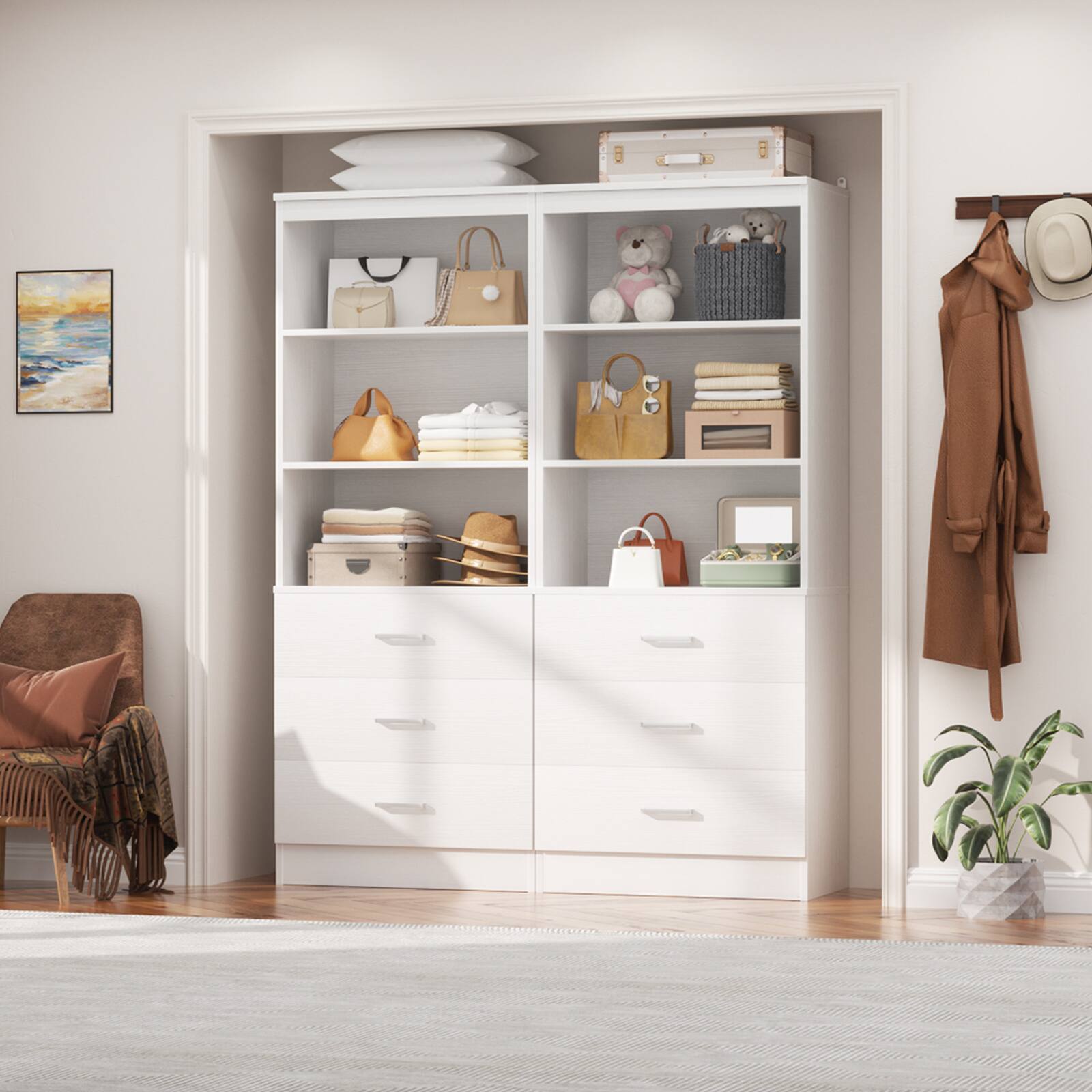 Left. Aheaplus - 71'' Tall Pantry Cabinet, Freestanding Kitchen Storage Cabinet with 3 Drawers and Shelves, 2 Pack - White.