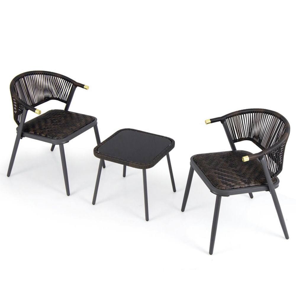 Alt View 2. Pefilos - 3 Pieces Patio Rattan Furniture Set, Rattan Furniture Set for Backyard Poolside, Whole Patio Set for Outdoor as Garden - Black.