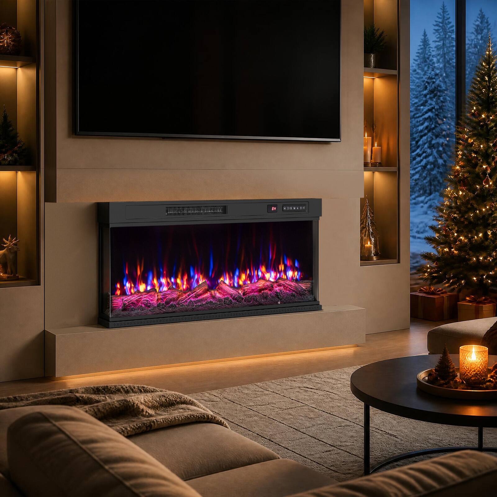 Alt View 3. Costway - Costway 40" 3-Sided Built-in Electric Fireplace Insert with 12 Flame Colors, 5 Brightness 40" - 40" Black.