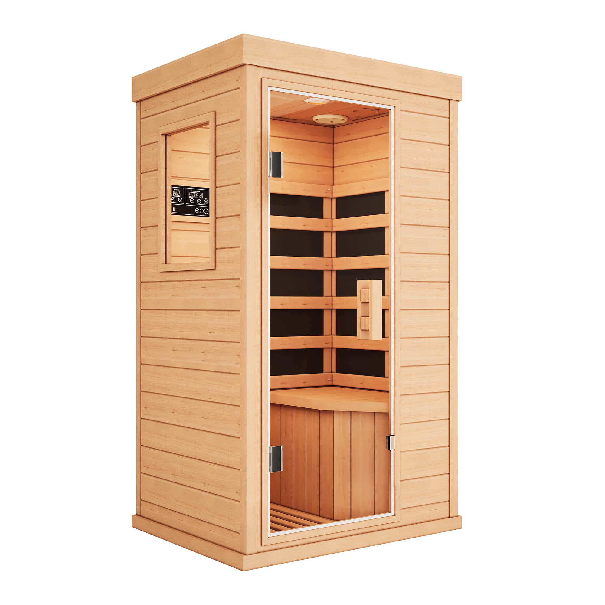 Front. U-HOMY - U-HOMY Infrared Sauna - Space-Saving 360° Heat with Chromotherapy for Home/Gym - Wood color.
