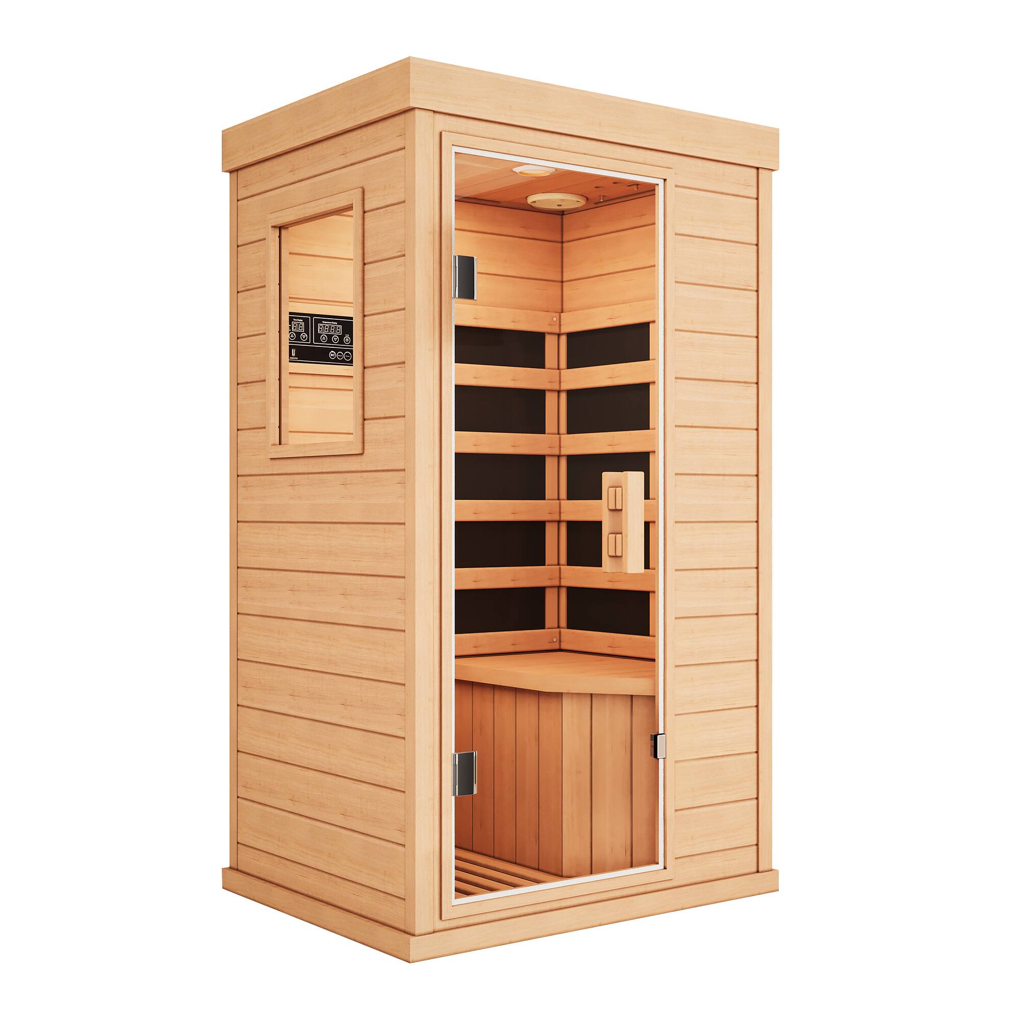 Front. U-HOMY - U-HOMY Infrared Sauna - Space-Saving 360° Heat with Chromotherapy for Home/Gym - Wood color.