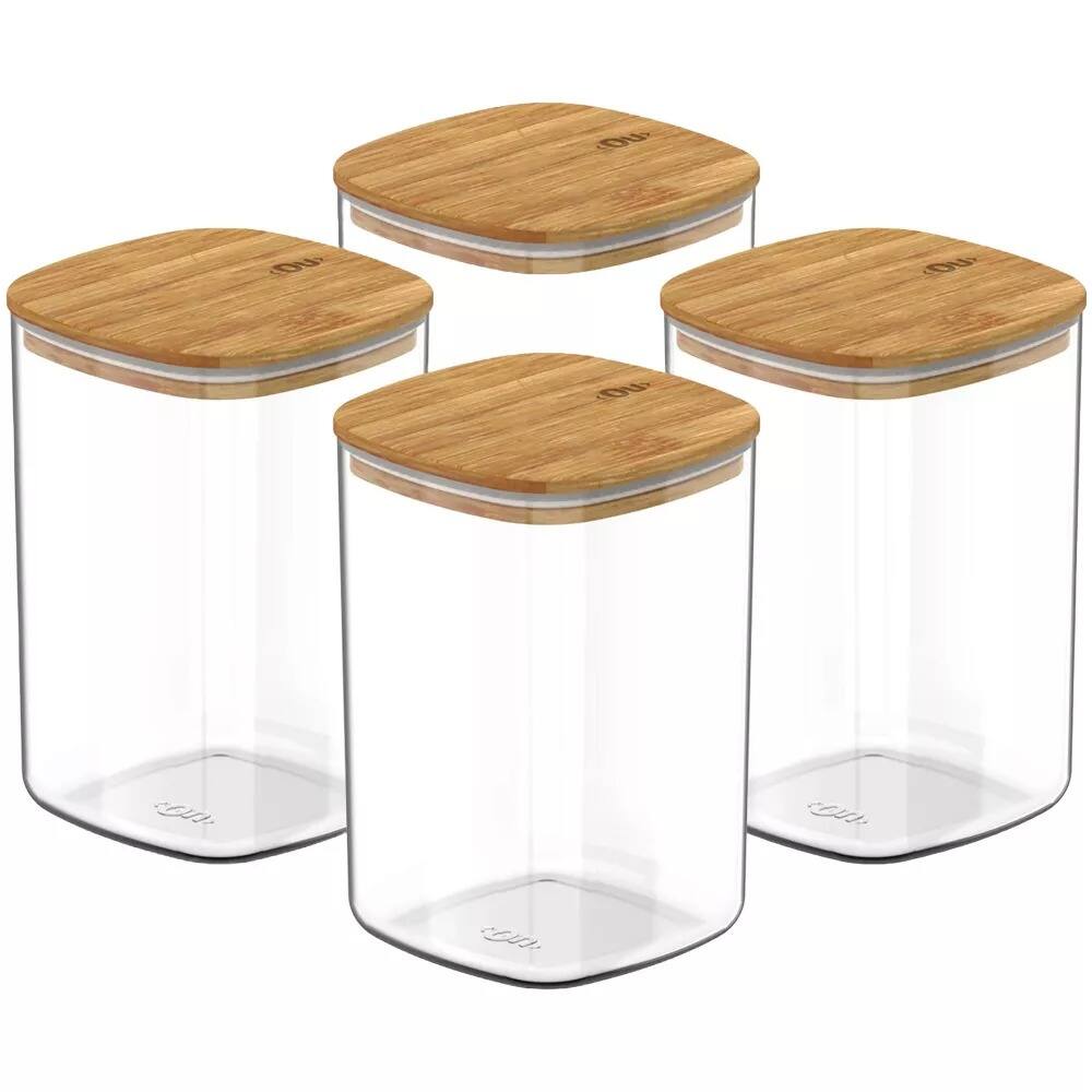 Alt View 9. OU - OU Airtight Food Storage Container Set w Leak Proof Bamboo Lid 8pc (set of 4) Plastic Container - Clear.