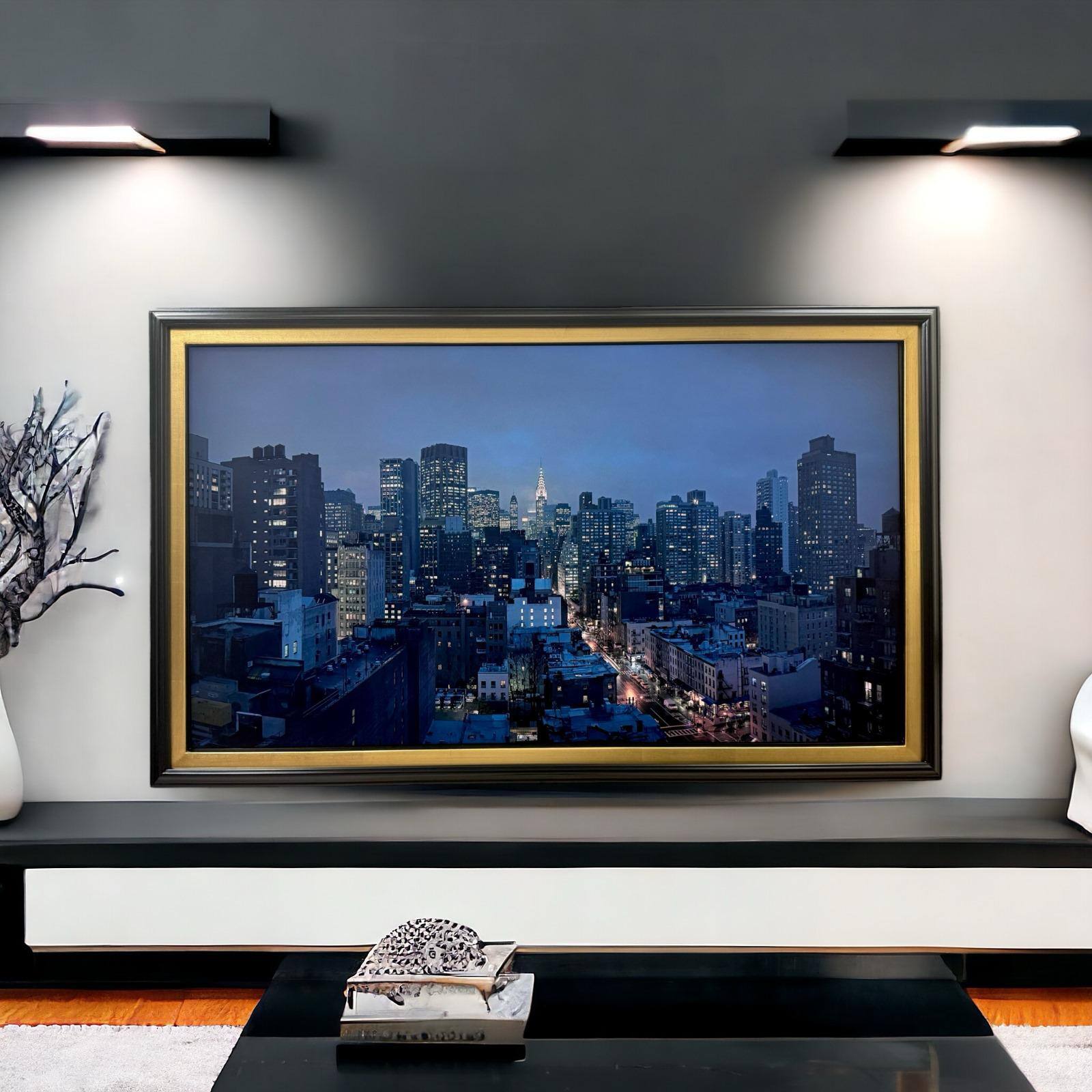 Alt View 10. LAREDO FRAME FACTORY - 43 inch Handmade Tv frame for Samsung The Frame tv and Frame Pro Model - SATIN BLACK WITH GOLD LEAF.