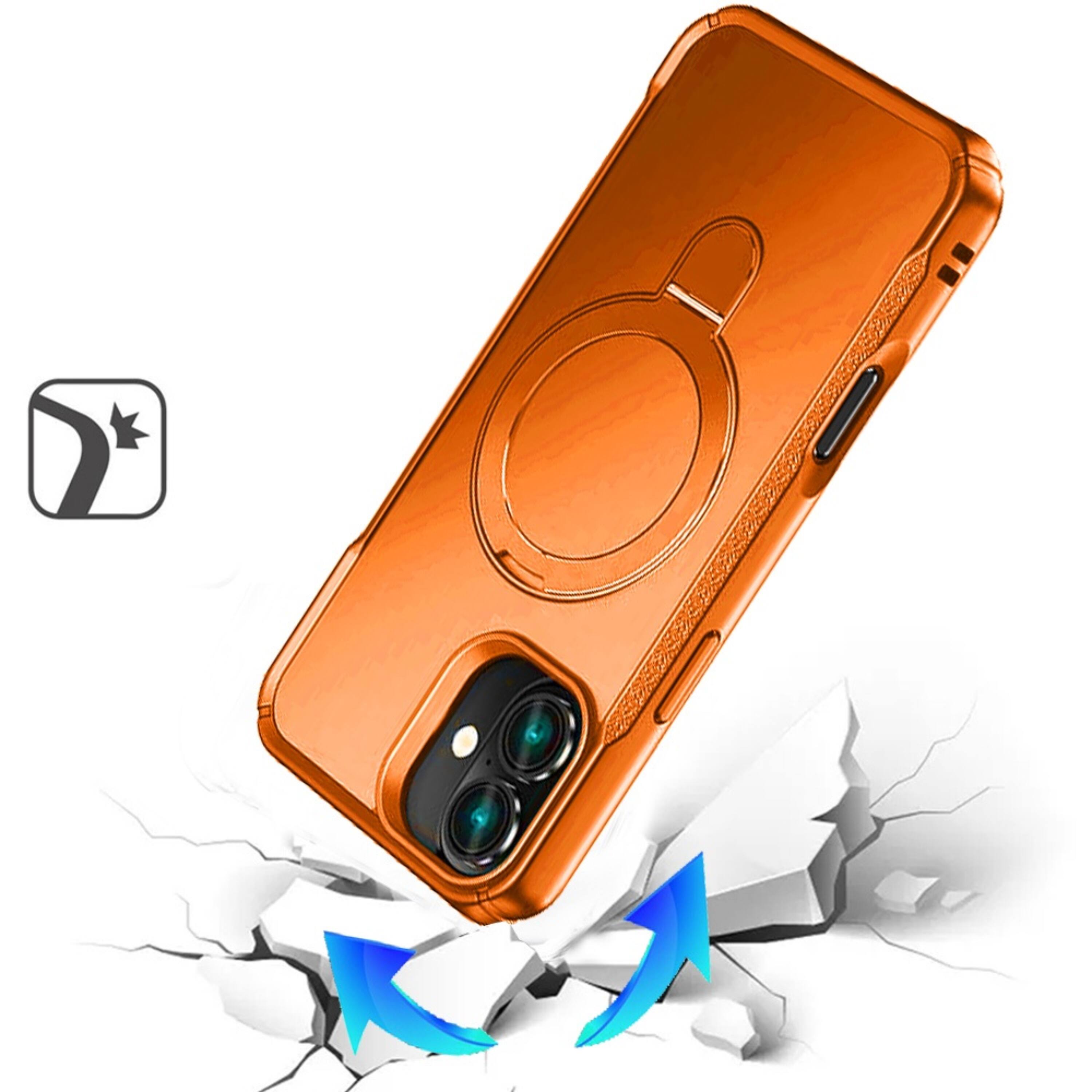 Left. Kitcheniva - Matte Magnetic Circle Metal Stand Phone Case With Tempered Glass For iPhone 17 Cosmic Orange - Cosmic Orange.