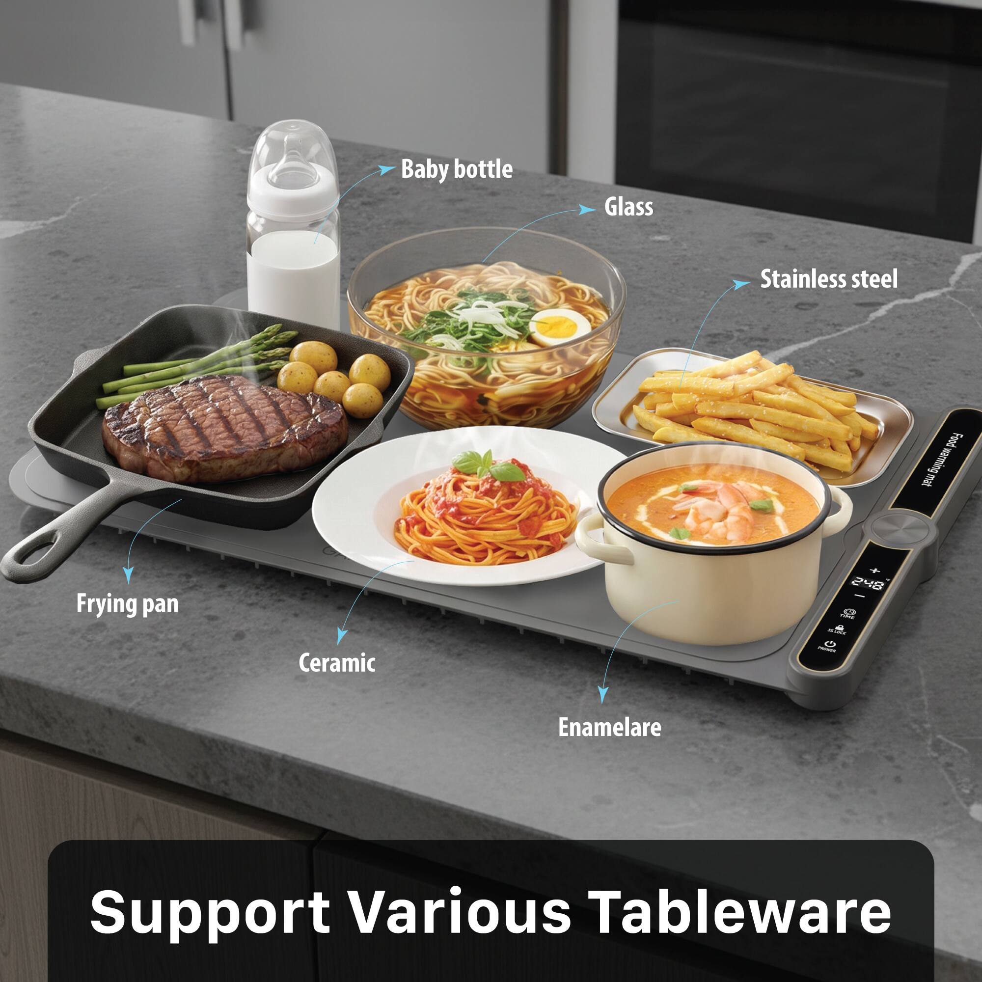 Baby bottle Glass Stainless steel Food UsuAN  
Frying pan Ceramic 24B - S  
Enamelare Support Various Tableware