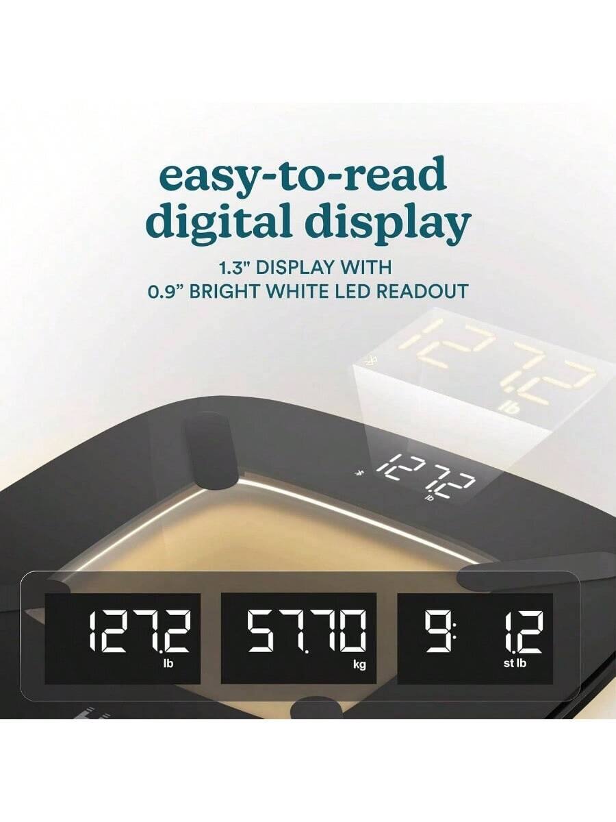 easy-to-read digital display  
1.3" DISPLAY WITH 0.9" BRIGHT WHITE LED READOUT  

127.2 lb  
57.70 kg  
9 st 12 lb