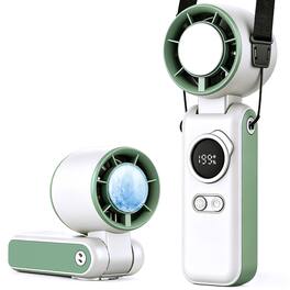 PRIMEPLUS - Portable Handheld AC Fan with Ice Cooling, 199-Speed Strong Wind, 6000mAh 3-in-1 Mini Cooler for Outdoor Travel - White-Green
