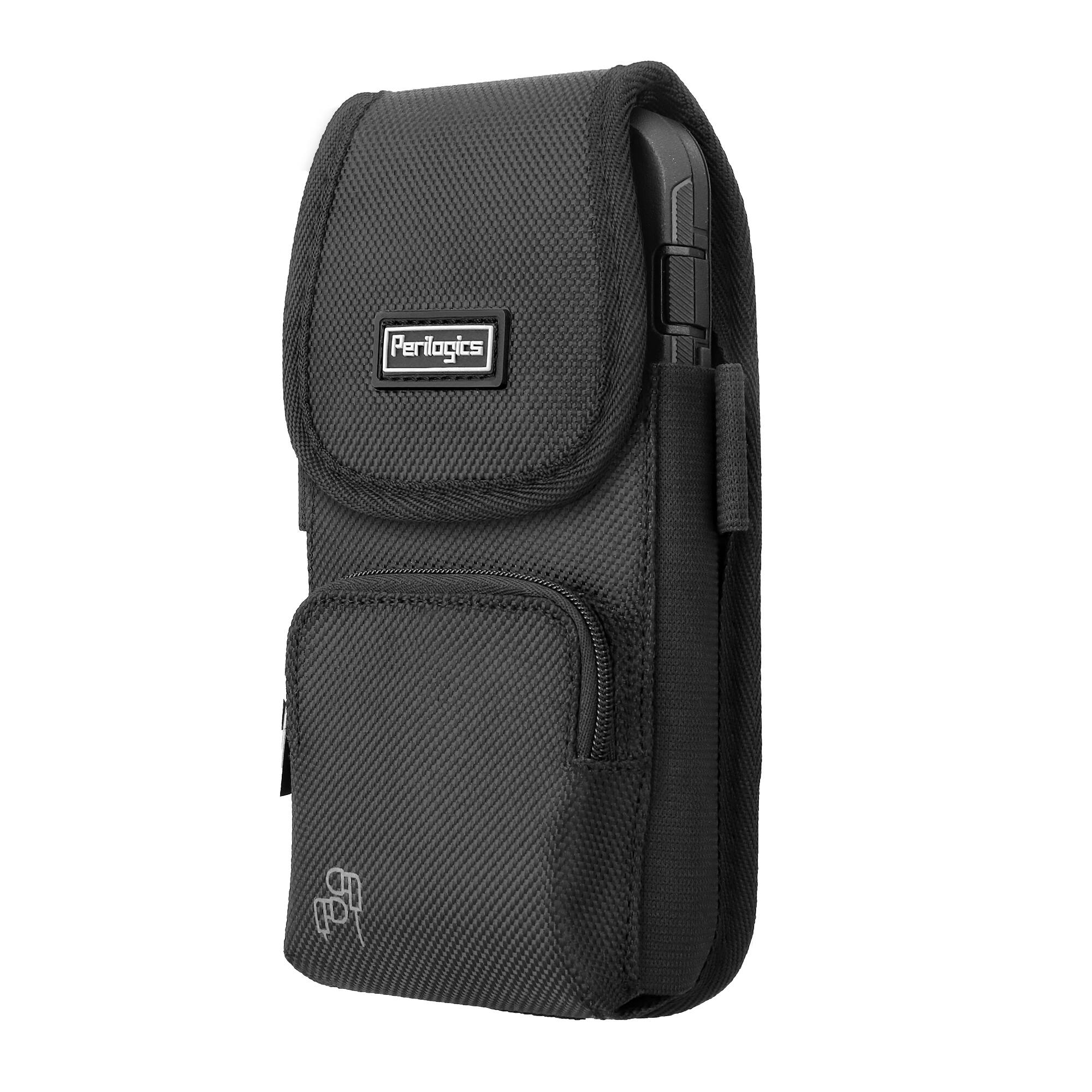 Left. Perilogics - Universal Phone Holster – Magnetic Cover Belt Clip Pouch, Fits iPhone 17 Pro Max/16 Pro Max/16 Plus and Large Smartphone - Black.