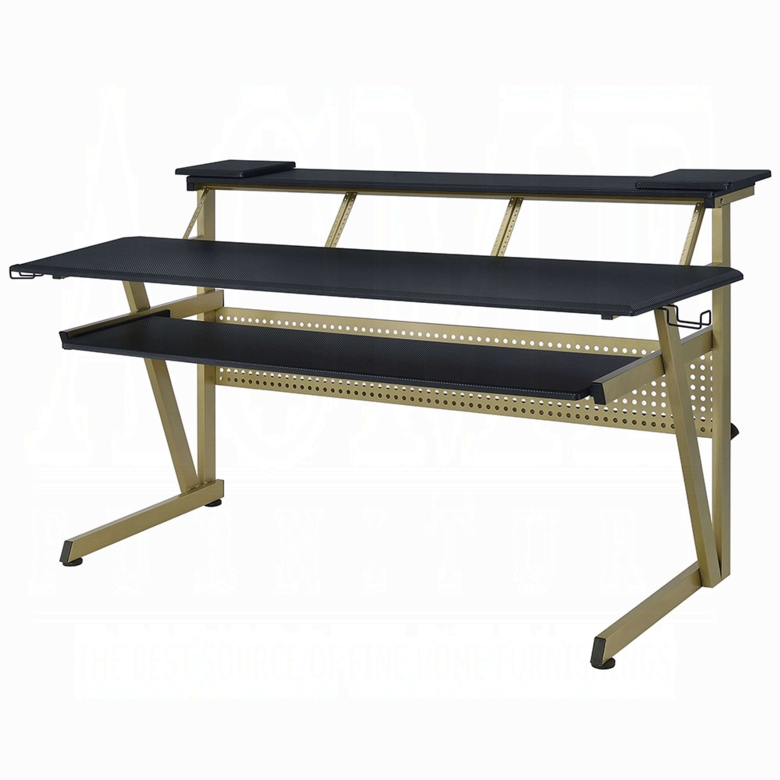 Manhattan Lane - Vion 71 Inch Music Producer Desk for Computer, Black, 3 Tier Shelves - Black/Gold