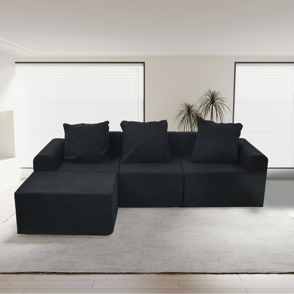 Alt View 4. Kadyn - Convertible Sectional Sofa Set, Microfiber Upholstery with Space-Saving Compression Packaging, Antique Black - Black.