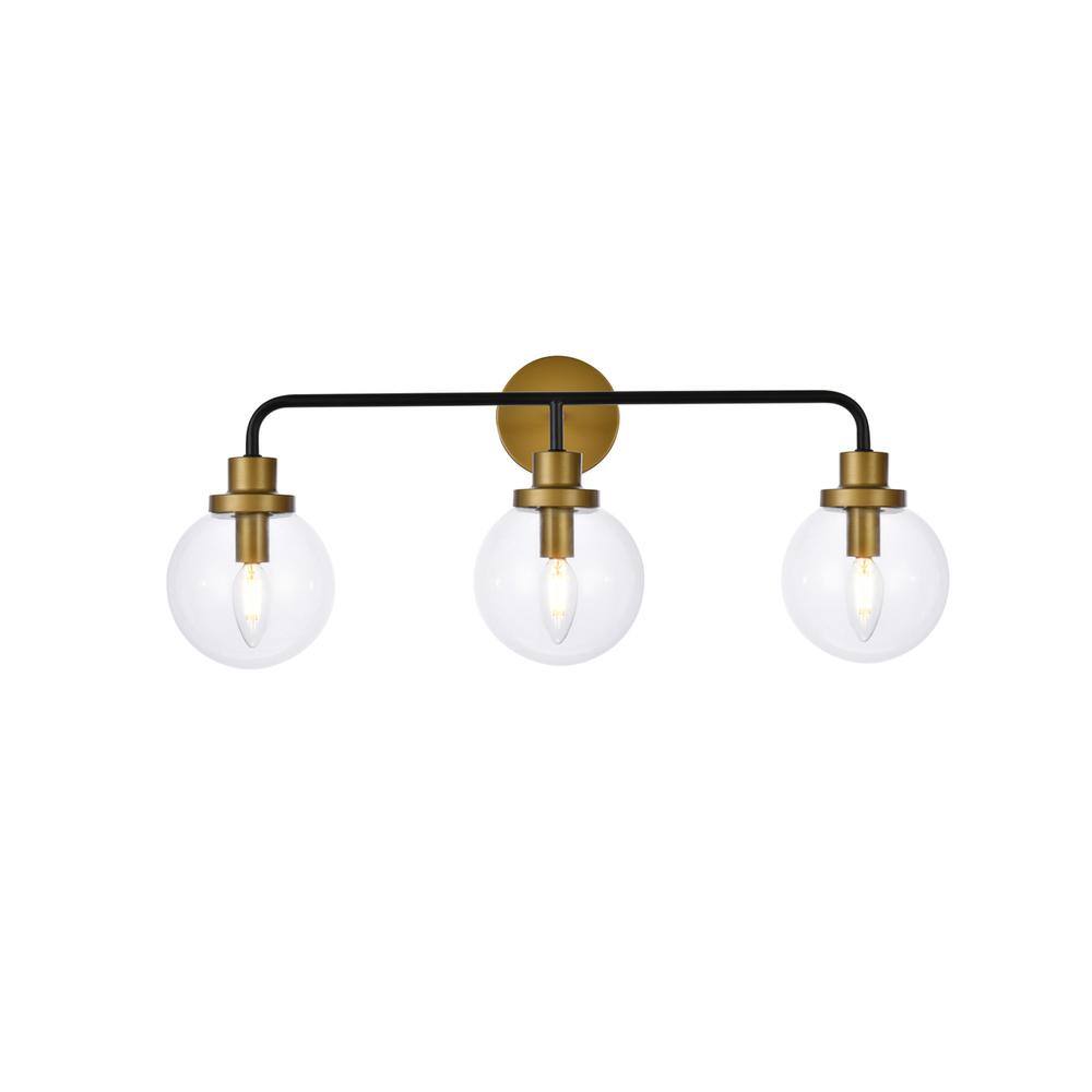 Alt View 3. Living District - Hanson 3 lights bath sconce in black with brass with clear shade - Black And Brass And Clear Shade.