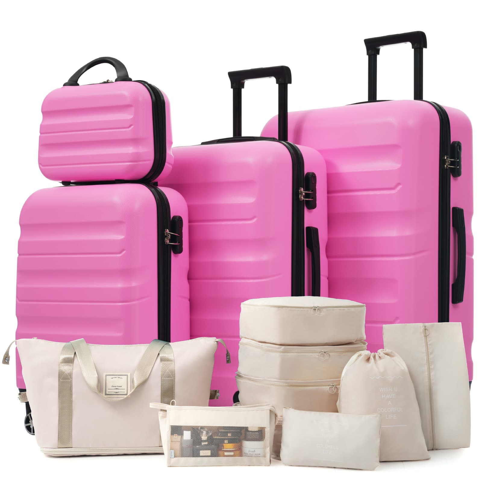 Ecooso - Hardshell ABS Luggage Set Lightweight Durable Suitcases with Dual Spinner Wheels for Travel - Pink